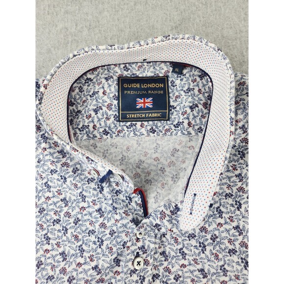Guide London Shirt Men XL White Red Blue Geometric Floral Preppy Short Sleeve UK - Picture 9 of 14